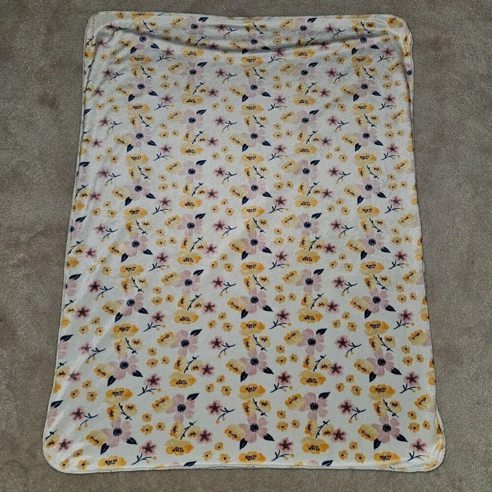 Chick Pea Orange Pink Blue Floral Baby Blanket Soft Fleece Sherpa 30x40
